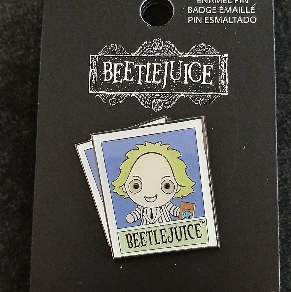 New on Card. Loungefly Child Beetlejuice Enamel Lapel Pin